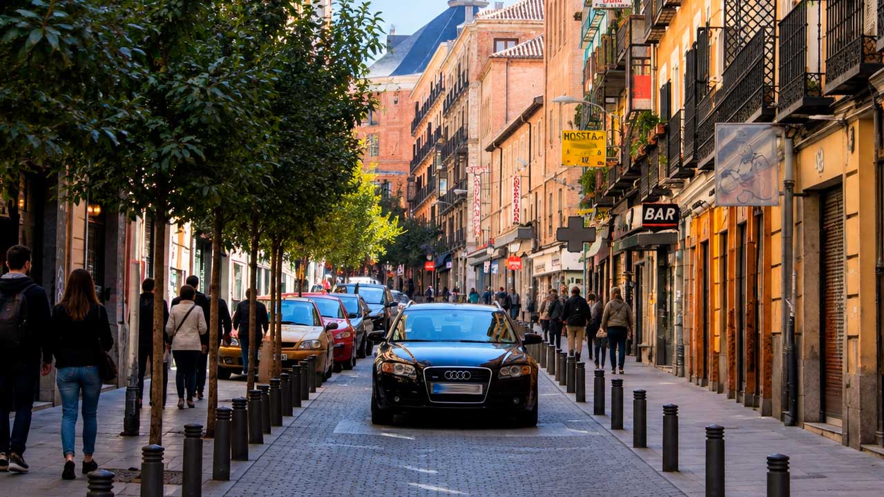 Calle Pez en el centro de Madrid afectada por un rodaje