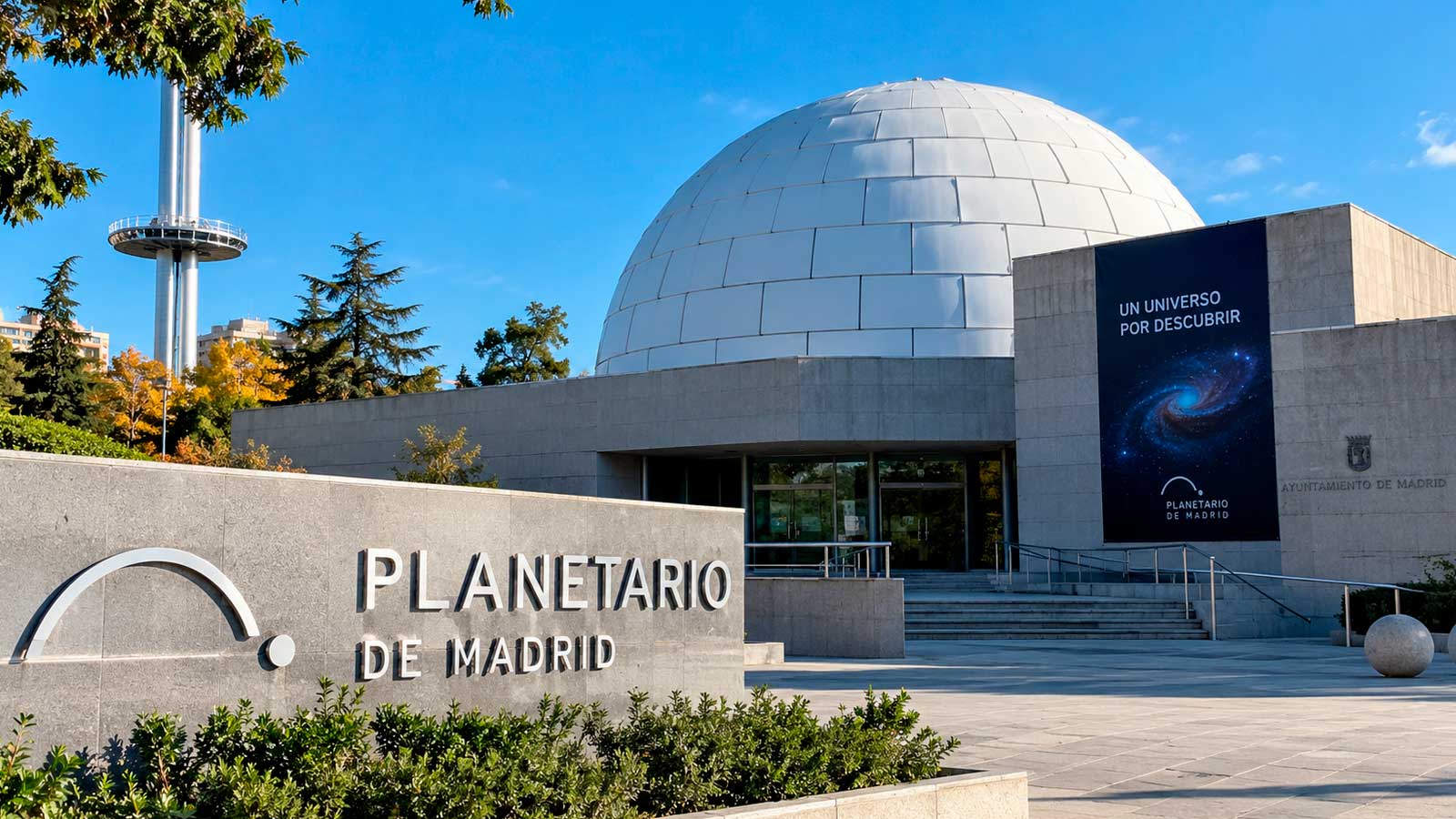 Exterior del Planetario de Madrid, que celebra su 40 aniversario con una exposición gratuita y actividades culturales en octubre de 2026.