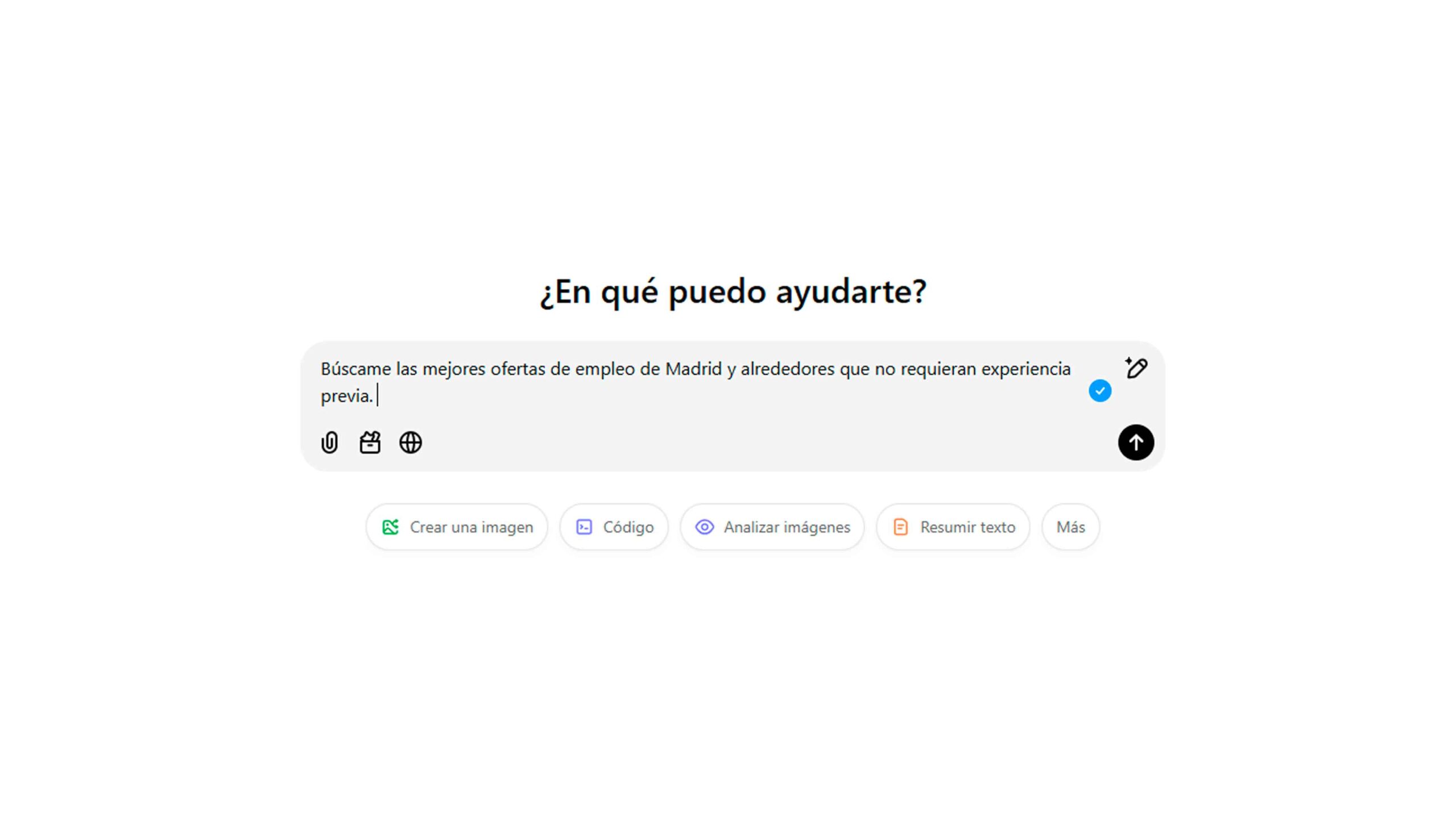 Menú de ChatGPT para encontrar trabajo y empleo.